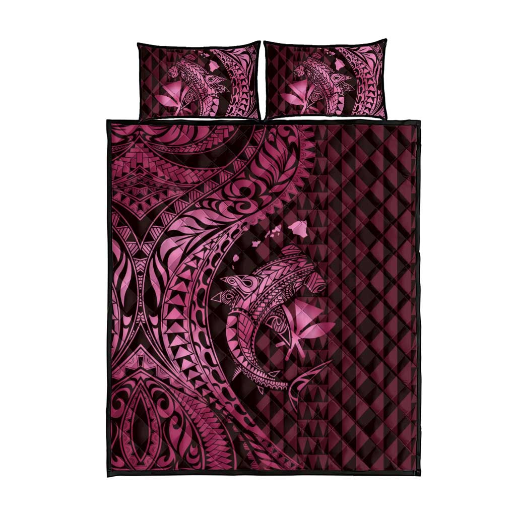 Aloha Hawaii Hammerhead Shark Quilt Bed Set Pink Kakau and Polynesian Tattoo LT03 - Polynesian Pride