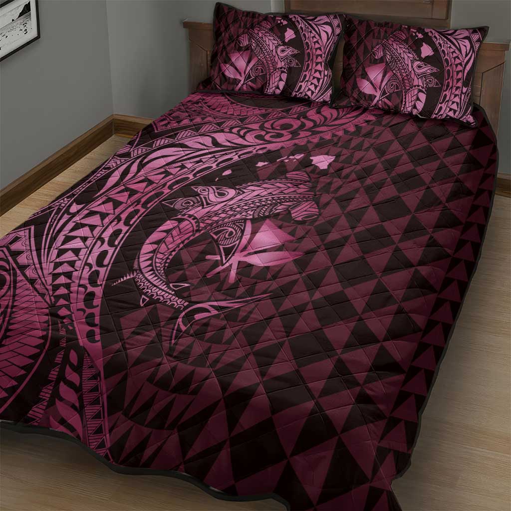 Aloha Hawaii Hammerhead Shark Quilt Bed Set Pink Kakau and Polynesian Tattoo LT03 - Polynesian Pride