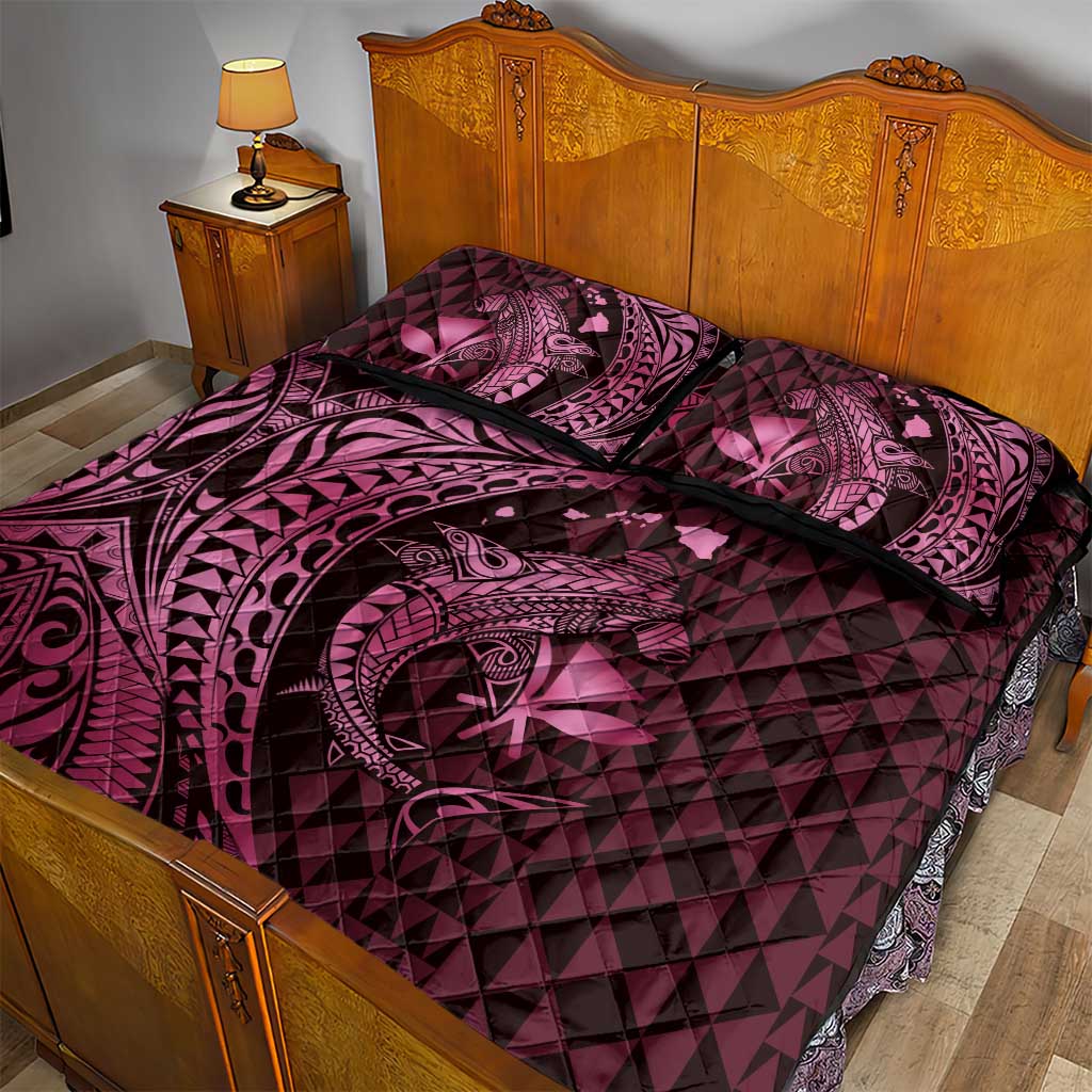 Aloha Hawaii Hammerhead Shark Quilt Bed Set Pink Kakau and Polynesian Tattoo LT03 - Polynesian Pride