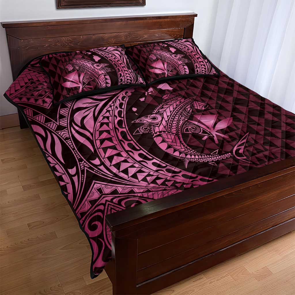 Aloha Hawaii Hammerhead Shark Quilt Bed Set Pink Kakau and Polynesian Tattoo LT03 - Polynesian Pride