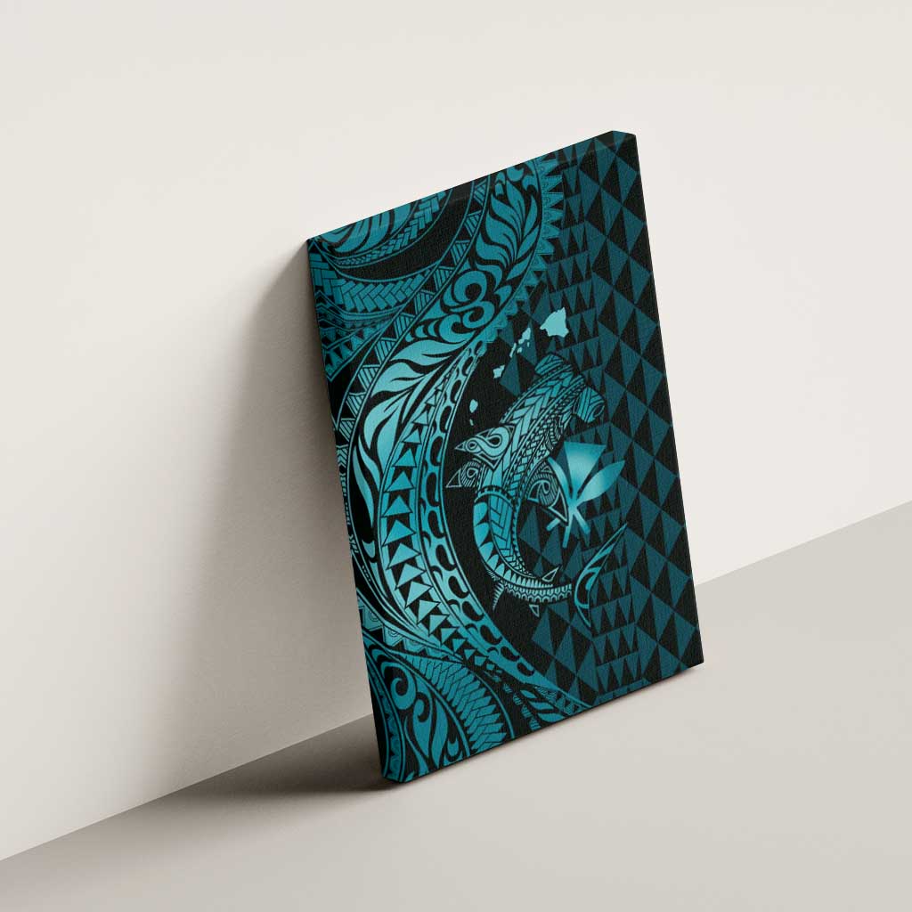 Aloha Hawaii Hammerhead Shark Canvas Wall Art Turquoise Kakau and Polynesian Tattoo LT03 - Polynesian Pride