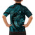 Aloha Hawaii Hammerhead Shark Family Matching Off The Shoulder Long Sleeve Dress and Hawaiian Shirt Turquoise Kakau and Polynesian Tattoo LT03