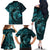 Aloha Hawaii Hammerhead Shark Family Matching Off The Shoulder Long Sleeve Dress and Hawaiian Shirt Turquoise Kakau and Polynesian Tattoo LT03