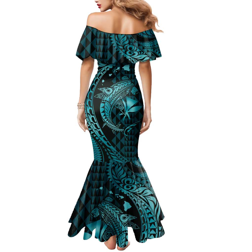 Aloha Hawaii Hammerhead Shark Mermaid Dress Turquoise Kakau and Polynesian Tattoo LT03 - Polynesian Pride