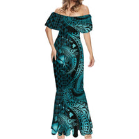 Aloha Hawaii Hammerhead Shark Mermaid Dress Turquoise Kakau and Polynesian Tattoo LT03 - Polynesian Pride