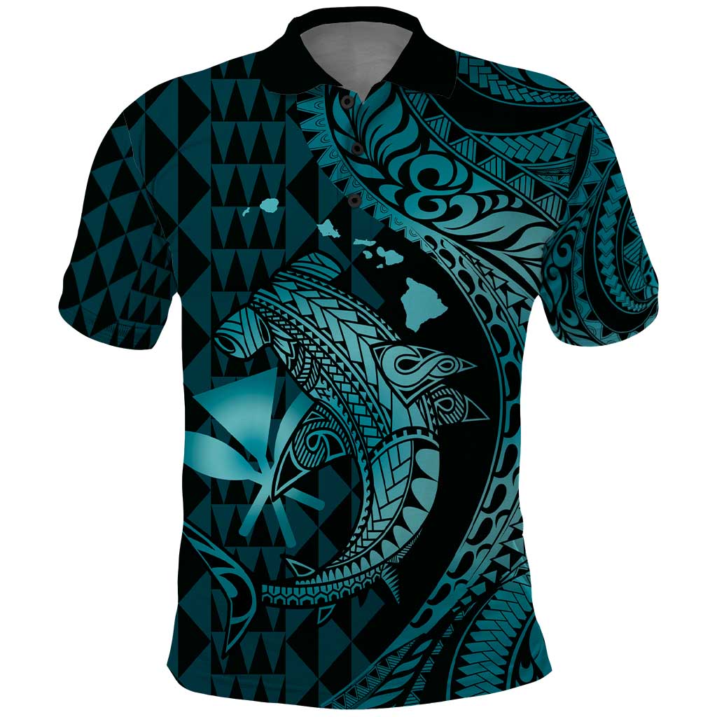 Aloha Hawaii Hammerhead Shark Polo Shirt Turquoise Kakau and Polynesian Tattoo LT03 Turquoise - Polynesian Pride