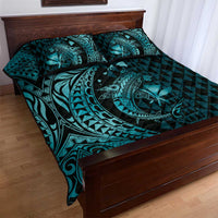 Aloha Hawaii Hammerhead Shark Quilt Bed Set Turquoise Kakau and Polynesian Tattoo LT03 - Polynesian Pride