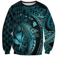 Aloha Hawaii Hammerhead Shark Sweatshirt Turquoise Kakau and Polynesian Tattoo LT03 Unisex Turquoise - Polynesian Pride