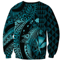 Aloha Hawaii Hammerhead Shark Sweatshirt Turquoise Kakau and Polynesian Tattoo LT03 - Polynesian Pride