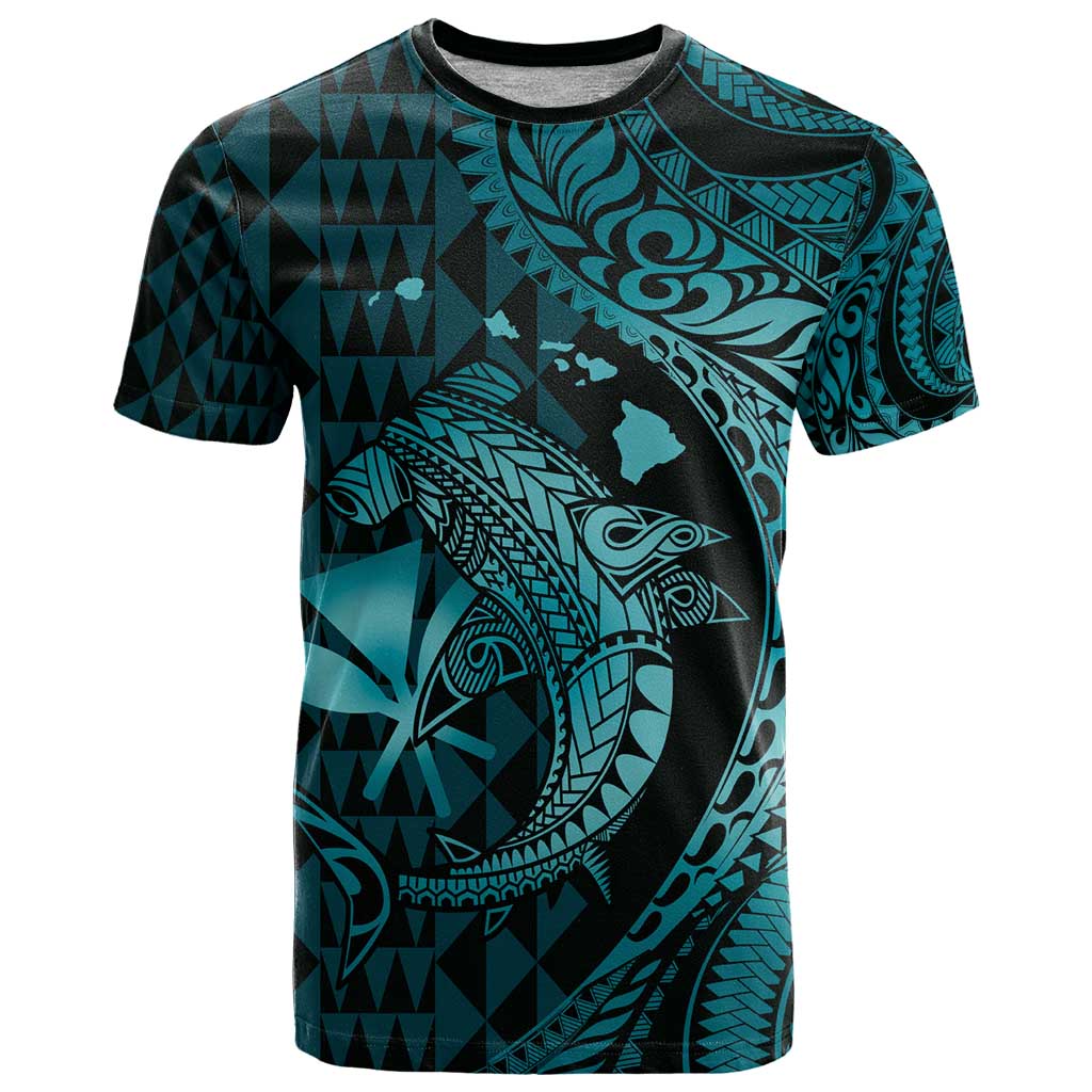 Aloha Hawaii Hammerhead Shark T Shirt Turquoise Kakau and Polynesian Tattoo LT03 Turquoise - Polynesian Pride
