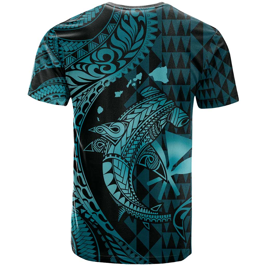 Aloha Hawaii Hammerhead Shark T Shirt Turquoise Kakau and Polynesian Tattoo LT03 - Polynesian Pride