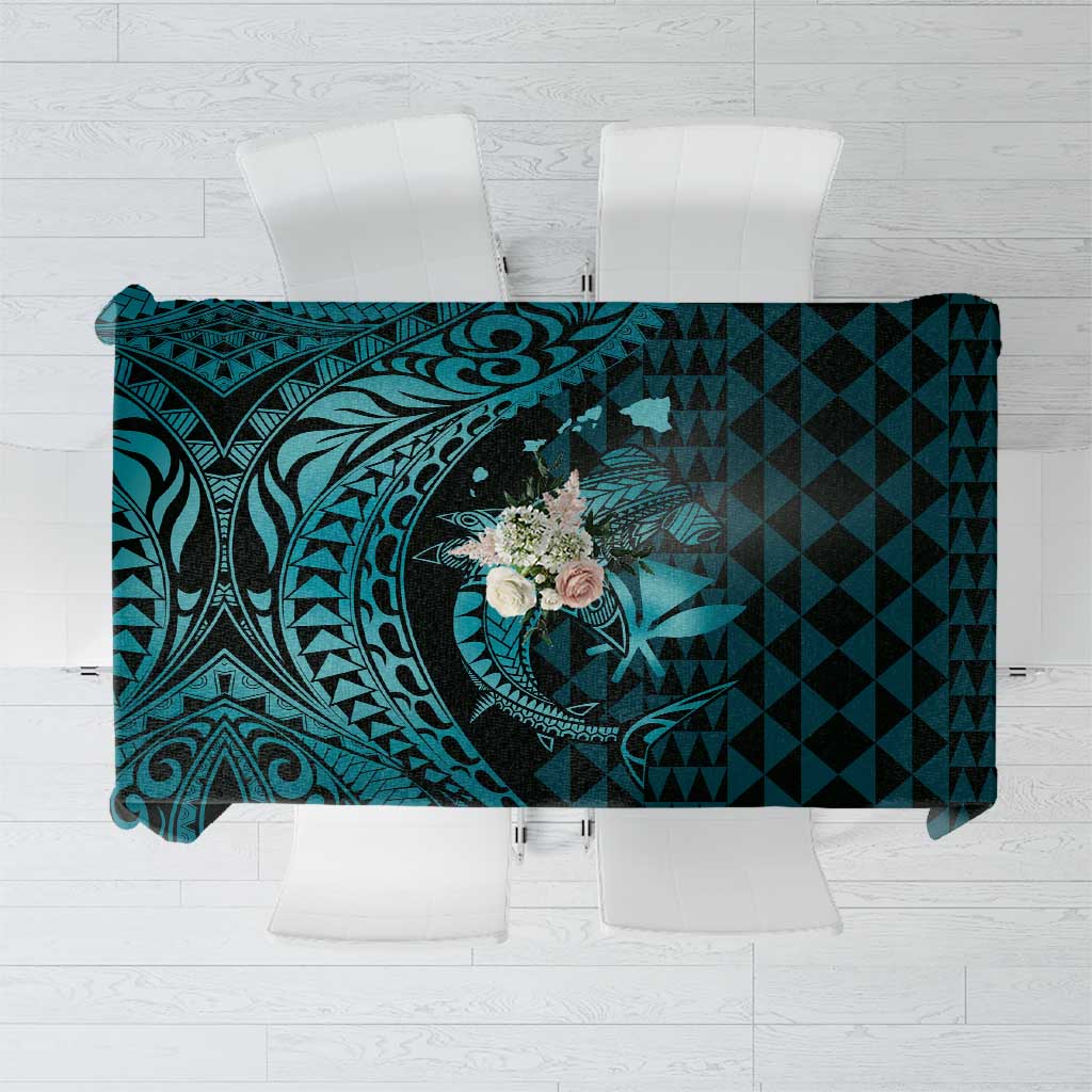 Aloha Hawaii Hammerhead Shark Tablecloth Turquoise Kakau and Polynesian Tattoo LT03