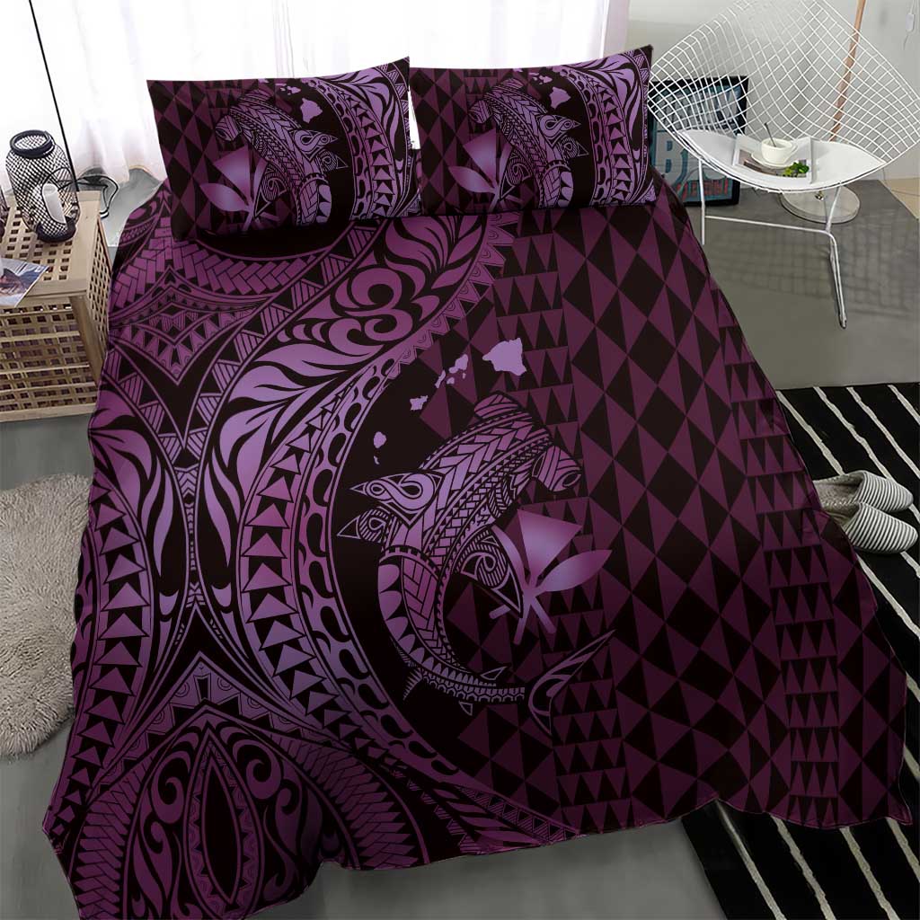 Aloha Hawaii Hammerhead Shark Bedding Set Purple Kakau and Polynesian Tattoo LT03 - Polynesian Pride
