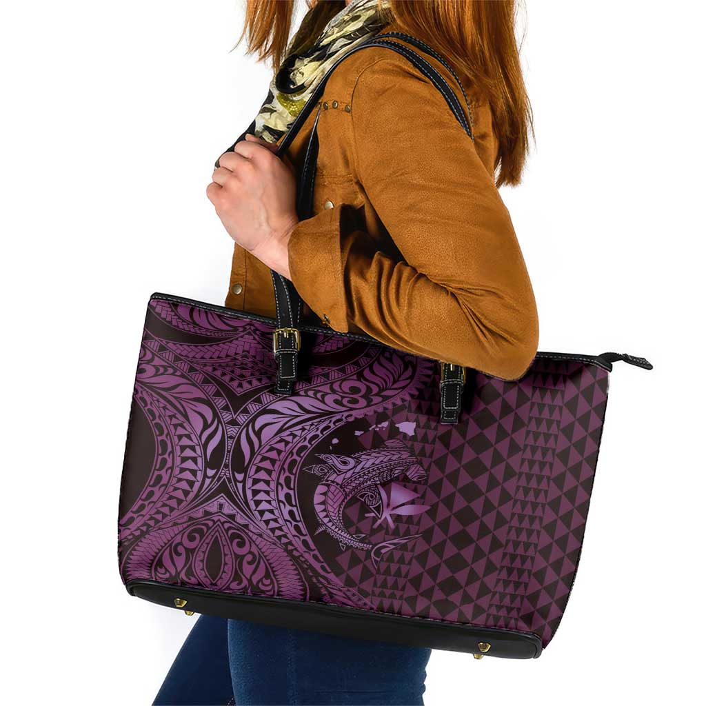 Aloha Hawaii Hammerhead Shark Leather Tote Bag Purple Kakau and Polynesian Tattoo LT03 Purple - Polynesian Pride