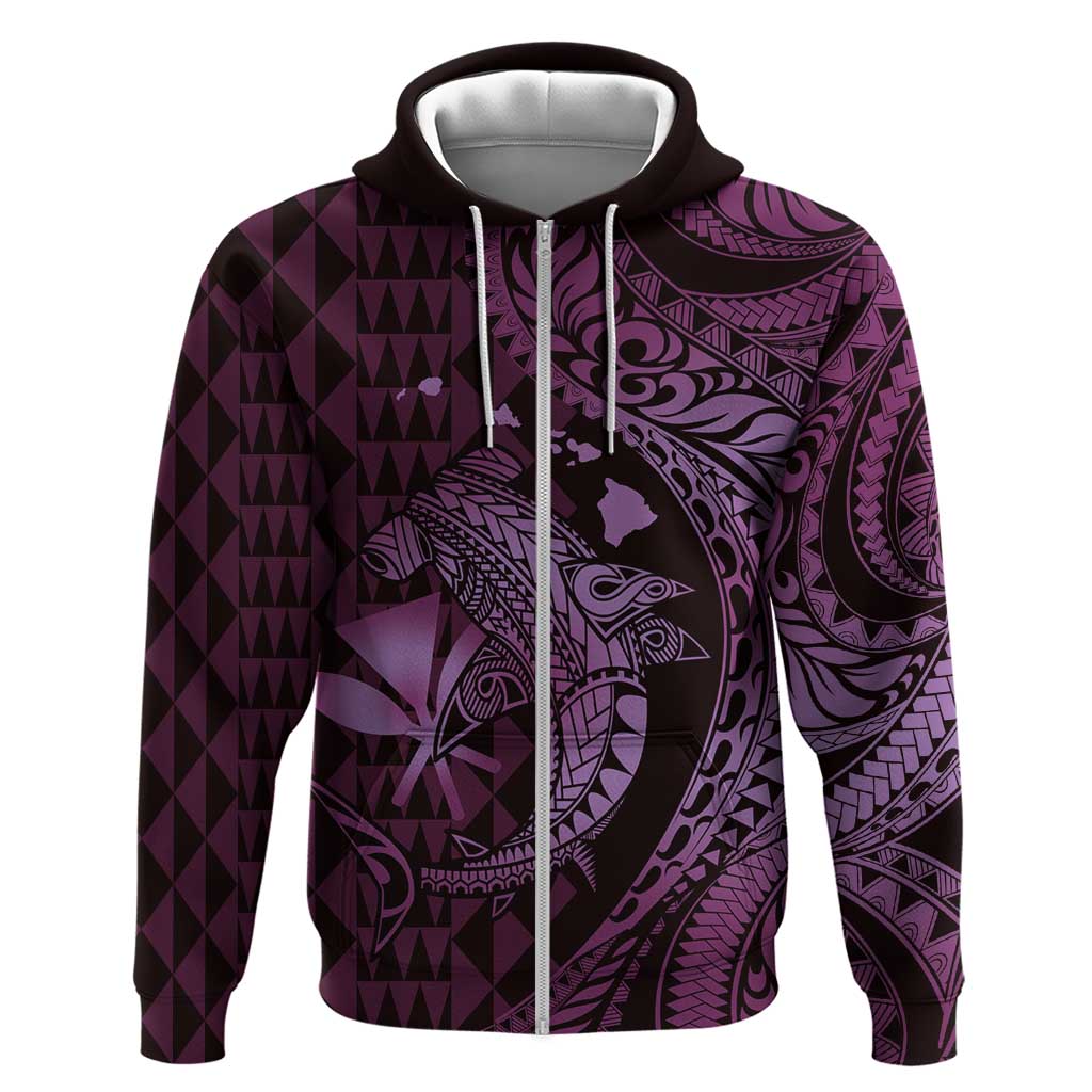Aloha Hawaii Hammerhead Shark Zip Hoodie Purple Kakau and Polynesian Tattoo LT03 Zip Hoodie Purple - Polynesian Pride