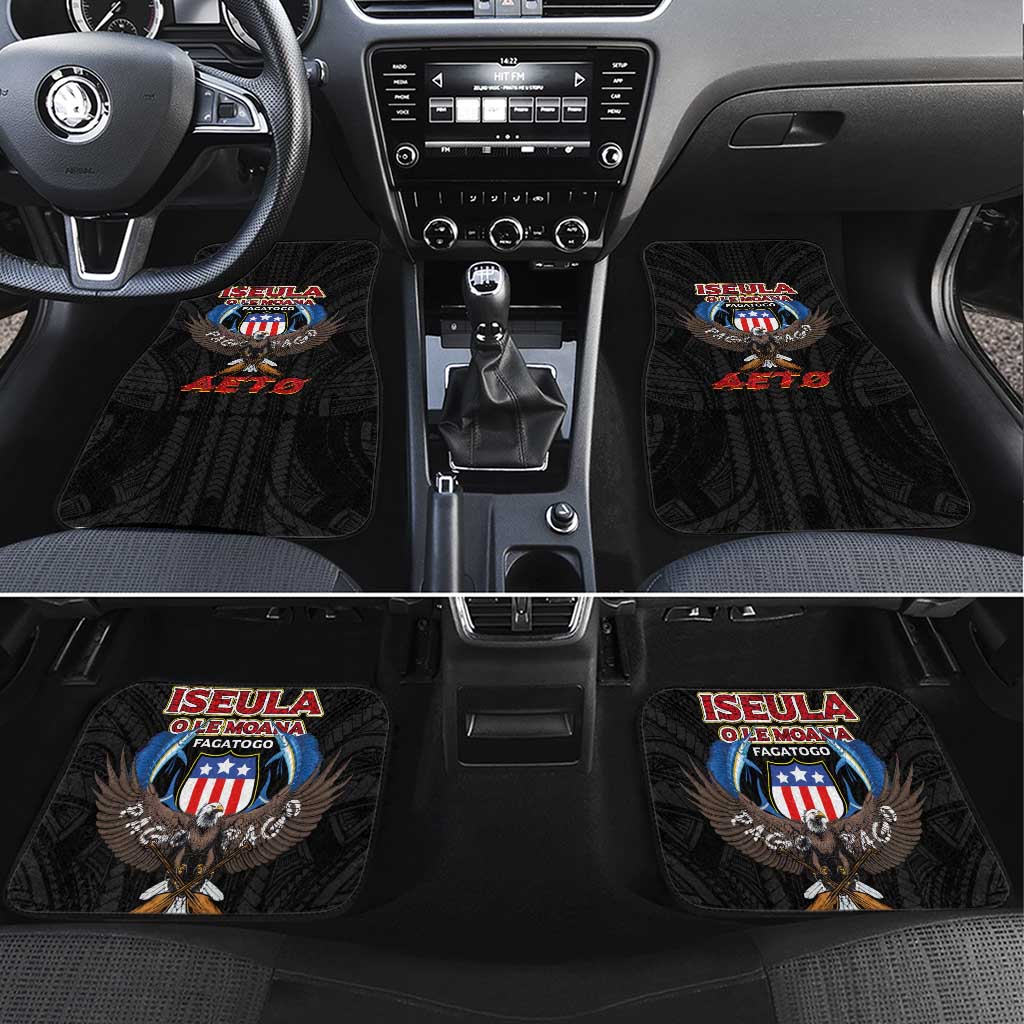 American Samoa Fautasi Car Mats Pago Pago Aeto and Iseula o le Moana of Fagatogo Black Color LT03 Set 4pcs Black - Polynesian Pride