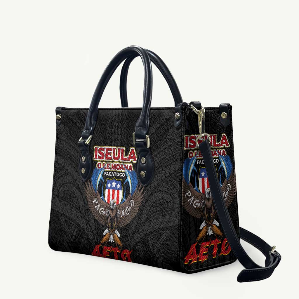 American Samoa Fautasi Leather Bag Pago Pago Aeto and Iseula o le Moana of Fagatogo Black Color LT03 Black - Polynesian Pride