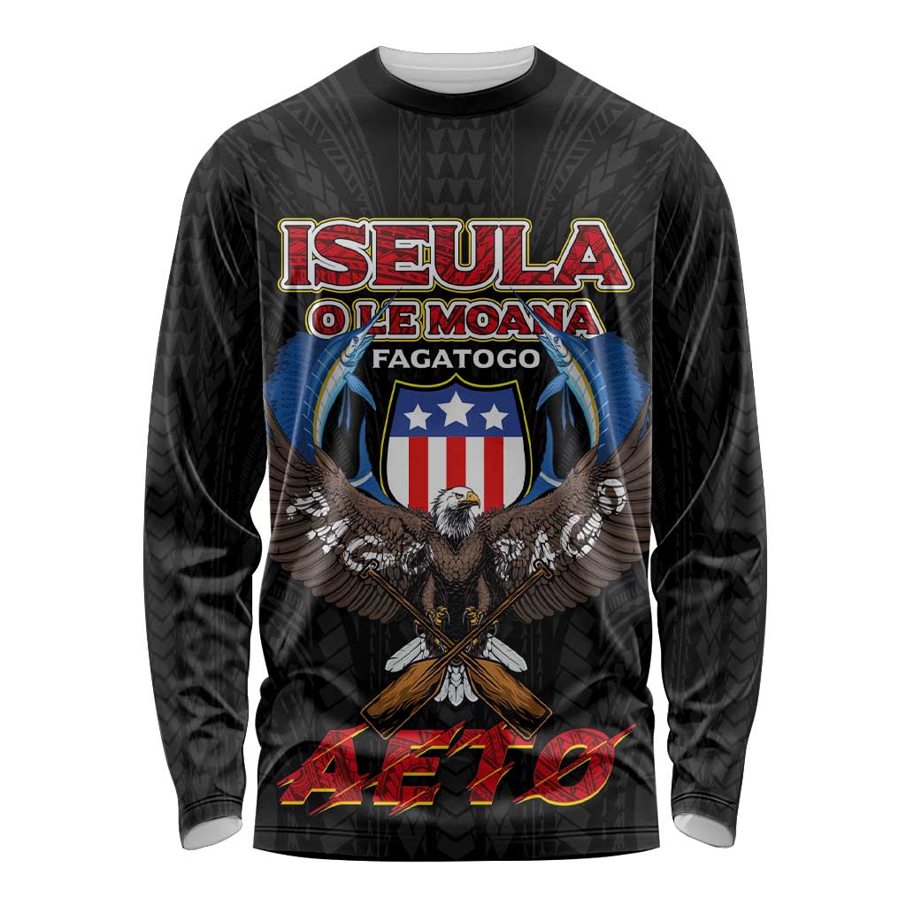 American Samoa Fautasi Long Sleeve Shirt Pago Pago Aeto and Iseula o le Moana of Fagatogo Black Color LT03 Unisex Black - Polynesian Pride