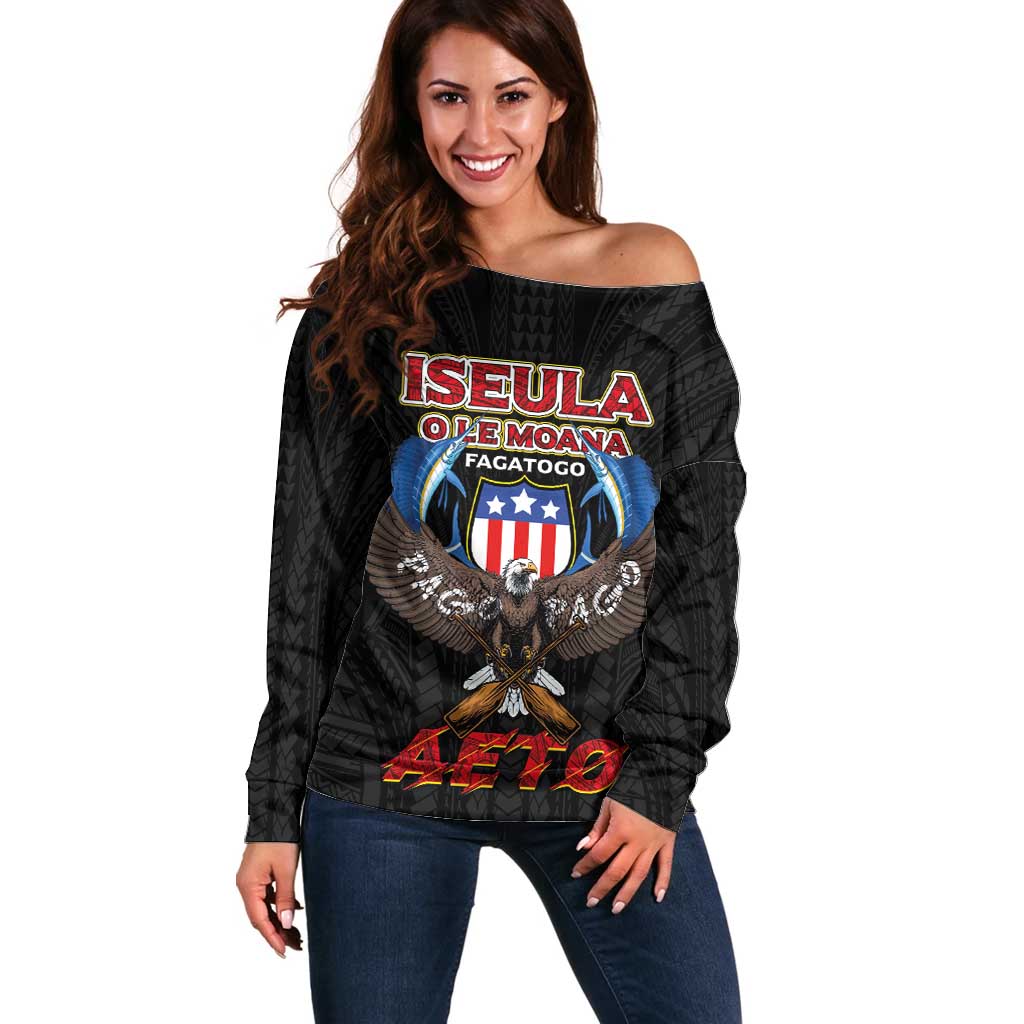 American Samoa Fautasi Off Shoulder Sweater Pago Pago Aeto and Iseula o le Moana of Fagatogo Black Color LT03 Women Black - Polynesian Pride