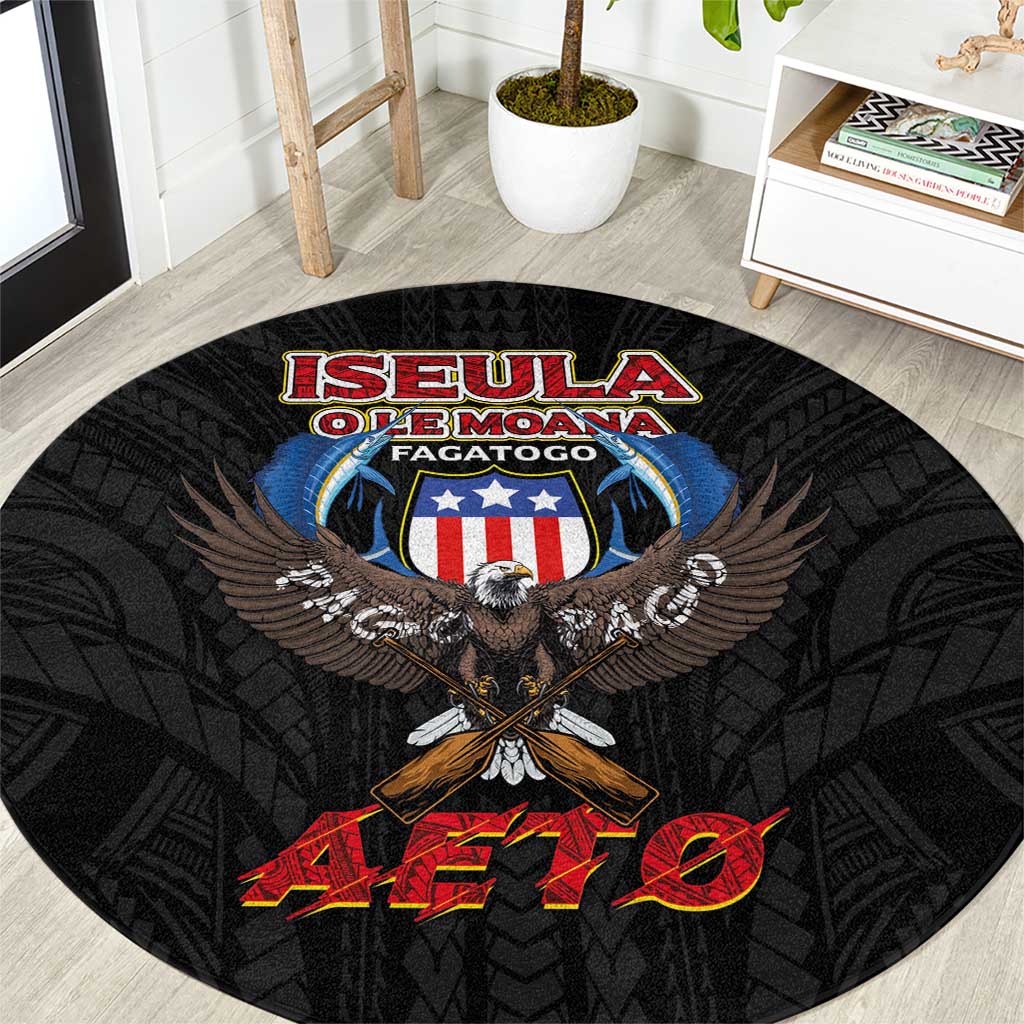 American Samoa Fautasi Round Carpet Pago Pago Aeto and Iseula o le Moana of Fagatogo Black Color LT03 Black - Polynesian Pride