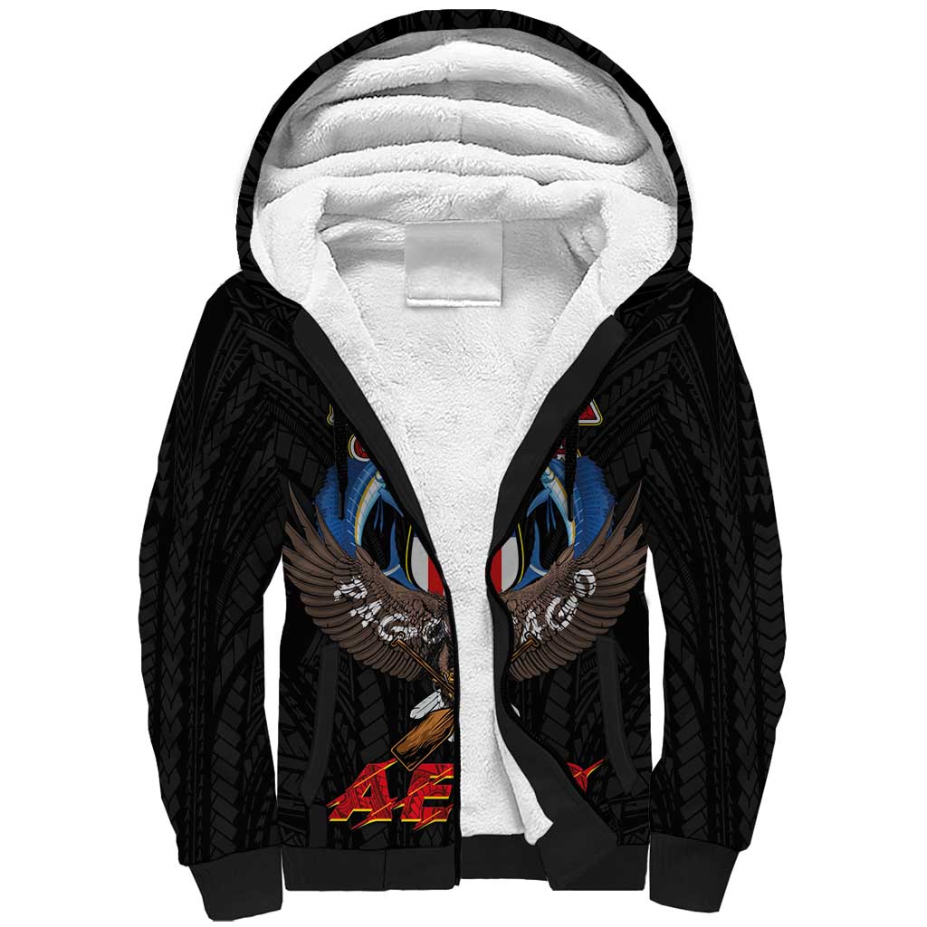 American Samoa Fautasi Sherpa Hoodie Pago Pago Aeto and Iseula o le Moana of Fagatogo Black Color LT03 Unisex Black - Polynesian Pride