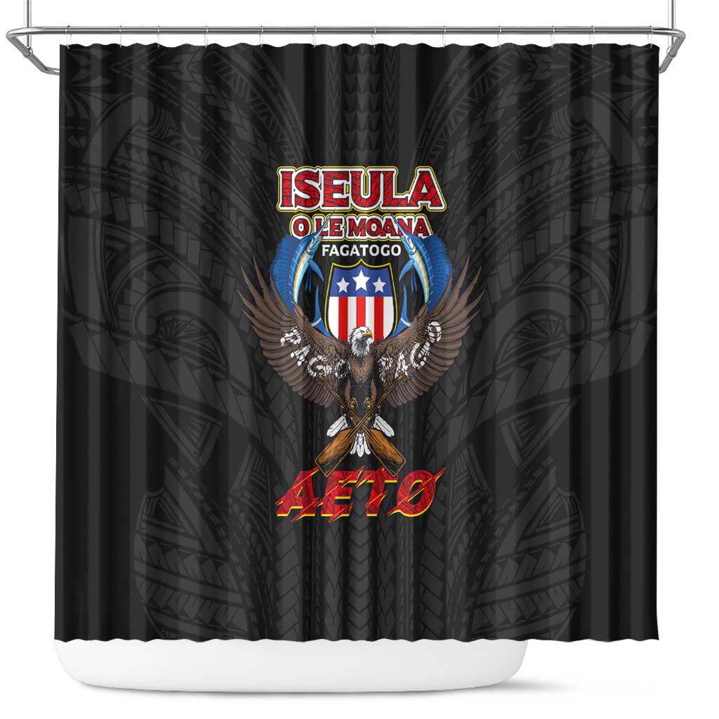 American Samoa Fautasi Shower Curtain Pago Pago Aeto and Iseula o le Moana of Fagatogo Black Color LT03 Black - Polynesian Pride