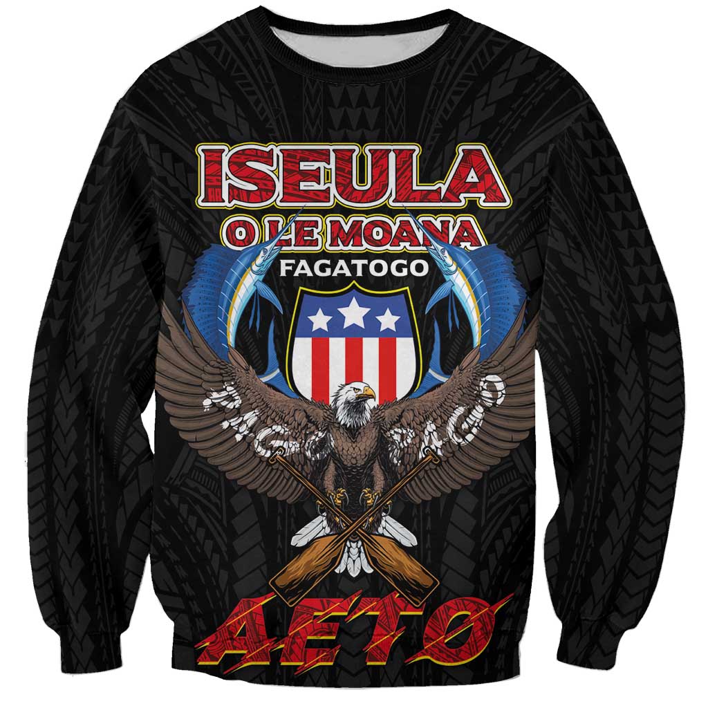 American Samoa Fautasi Sweatshirt Pago Pago Aeto and Iseula o le Moana of Fagatogo Black Color LT03 Unisex Black - Polynesian Pride