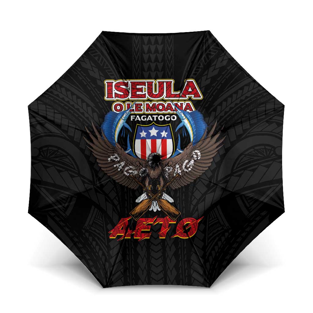 American Samoa Fautasi Umbrella Pago Pago Aeto and Iseula o le Moana of Fagatogo Black Color LT03 One Size Folded 11.42 inch Opened Diameter 37.4 inch Black - Polynesian Pride