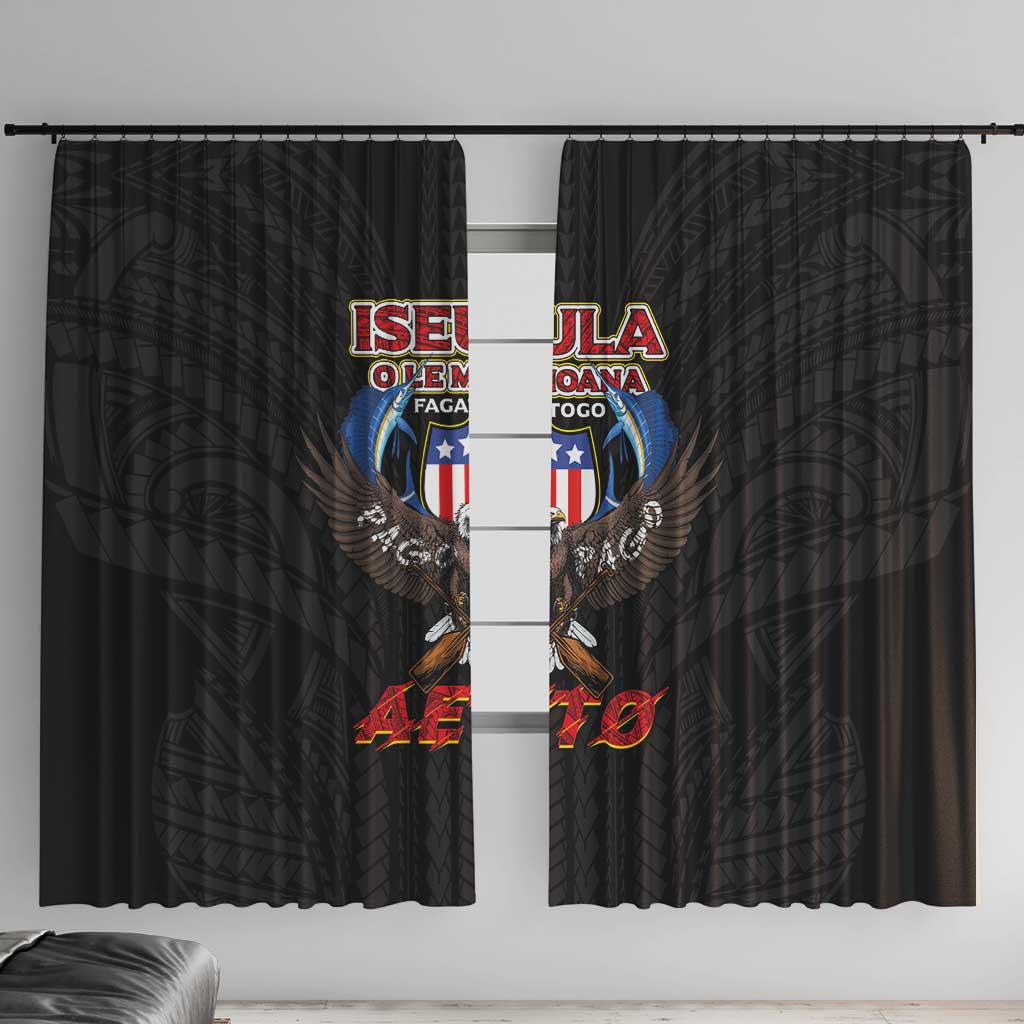 American Samoa Fautasi Window Curtain Pago Pago Aeto and Iseula o le Moana of Fagatogo Black Color LT03 With Hooks Black - Polynesian Pride