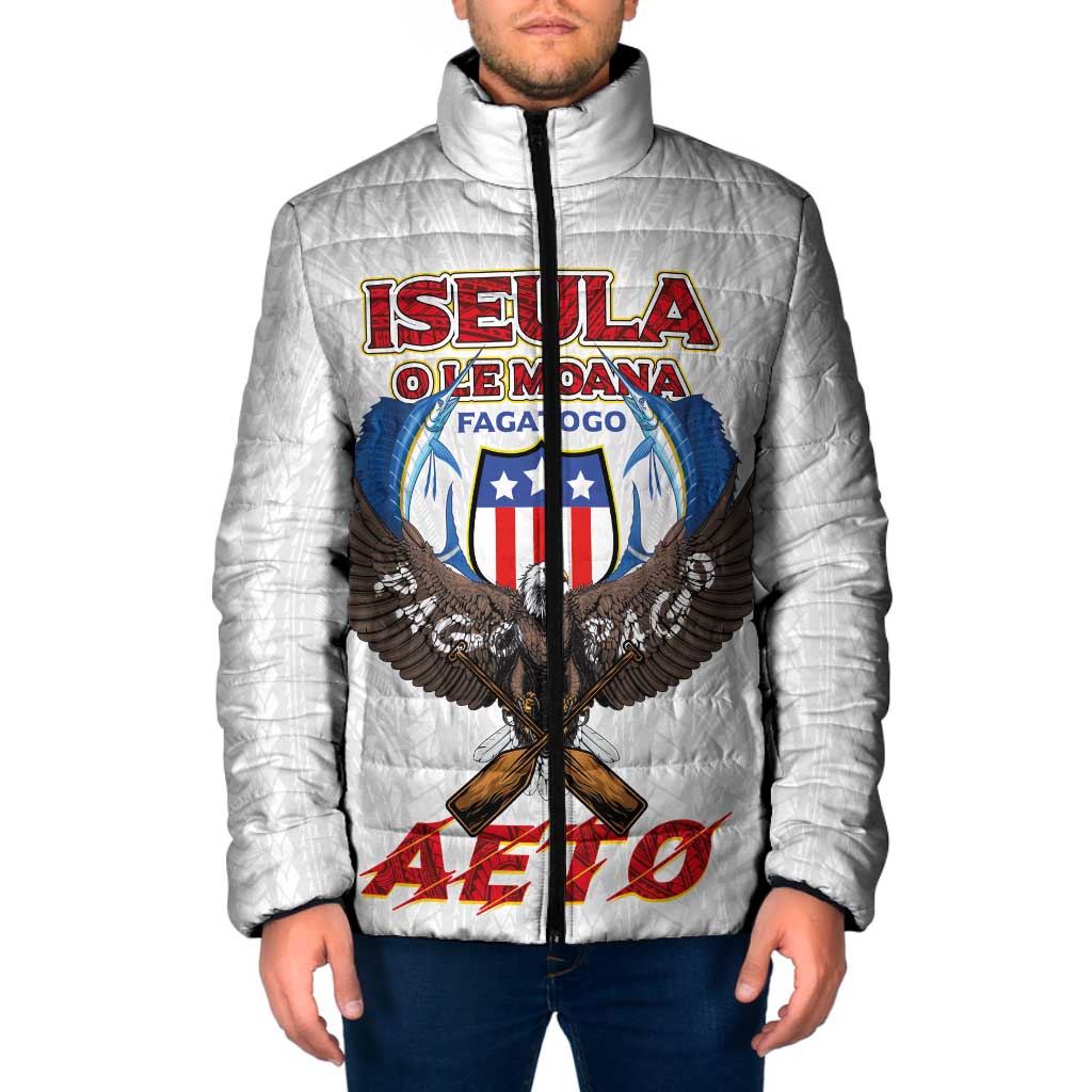 American Samoa Fautasi Padded Jacket Pago Pago Aeto and Iseula o le Moana of Fagatogo White Color LT03 Men White - Polynesian Pride