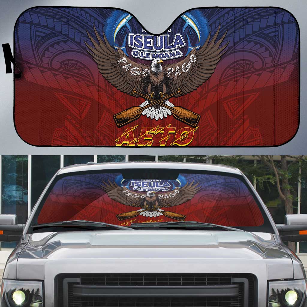 American Samoa Fautasi Auto Sun Shade Pago Pago Aeto and Iseula o le Moana of Fagatogo Red-Blue LT03 Blue - Polynesian Pride