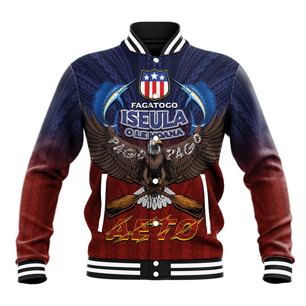 American Samoa Fautasi Baseball Jacket Pago Pago Aeto and Iseula o le Moana of Fagatogo Red-Blue LT03 Unisex Blue - Polynesian Pride