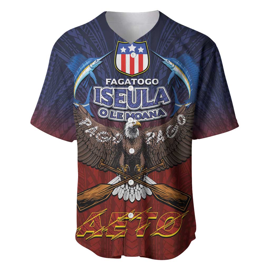 American Samoa Fautasi Baseball Jersey Pago Pago Aeto and Iseula o le Moana of Fagatogo Red-Blue LT03 Blue - Polynesian Pride