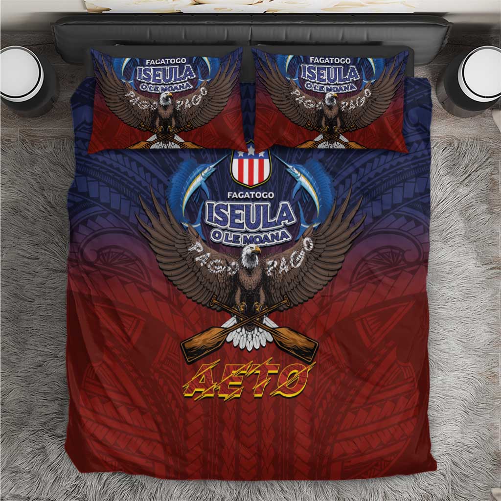 American Samoa Fautasi Bedding Set Pago Pago Aeto and Iseula o le Moana of Fagatogo Red-Blue LT03 Blue - Polynesian Pride