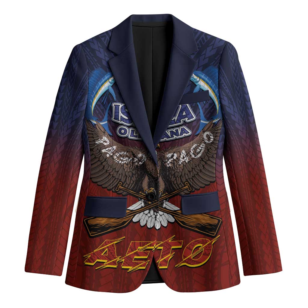 American Samoa Fautasi Blazer Pago Pago Aeto and Iseula o le Moana of Fagatogo Red-Blue LT03 Unisex Blue - Polynesian Pride