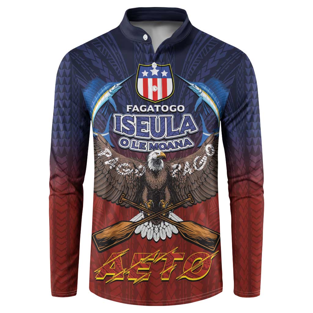 American Samoa Fautasi Button Sweatshirt Pago Pago Aeto and Iseula o le Moana of Fagatogo Red-Blue LT03 Blue - Polynesian Pride