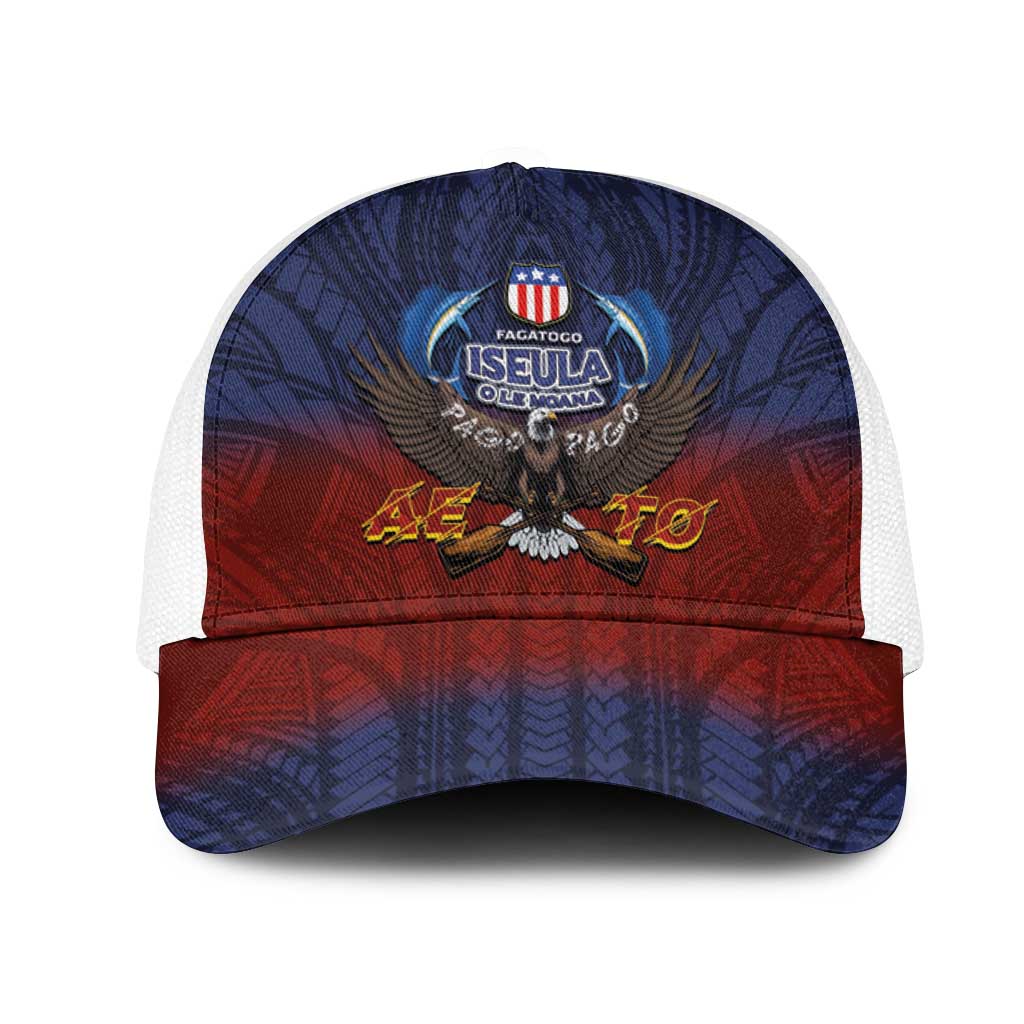 American Samoa Fautasi Mesh Trucker Cap Pago Pago Aeto and Iseula o le Moana of Fagatogo Red-Blue LT03 One Size White Blue - Polynesian Pride