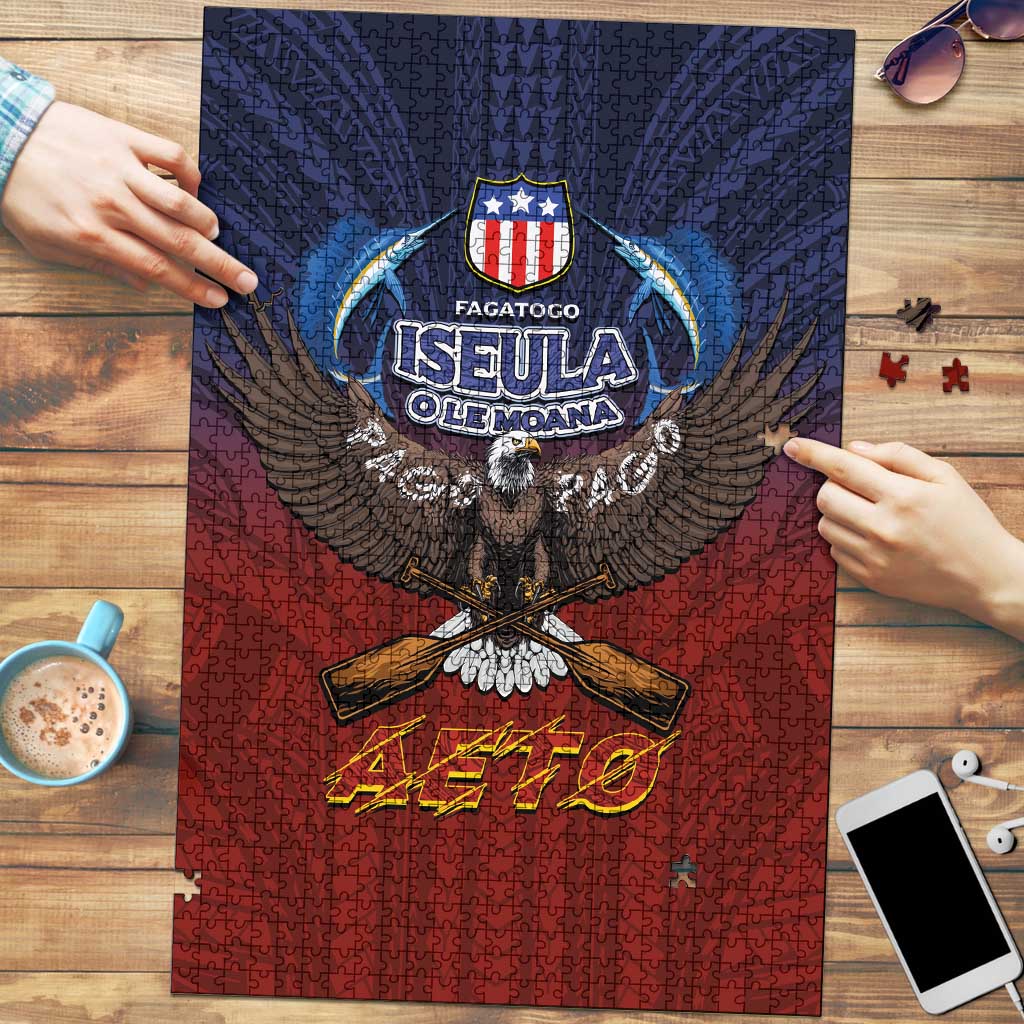 American Samoa Fautasi Puzzle Pago Pago Aeto and Iseula o le Moana of Fagatogo Red-Blue LT03 Blue - Polynesian Pride