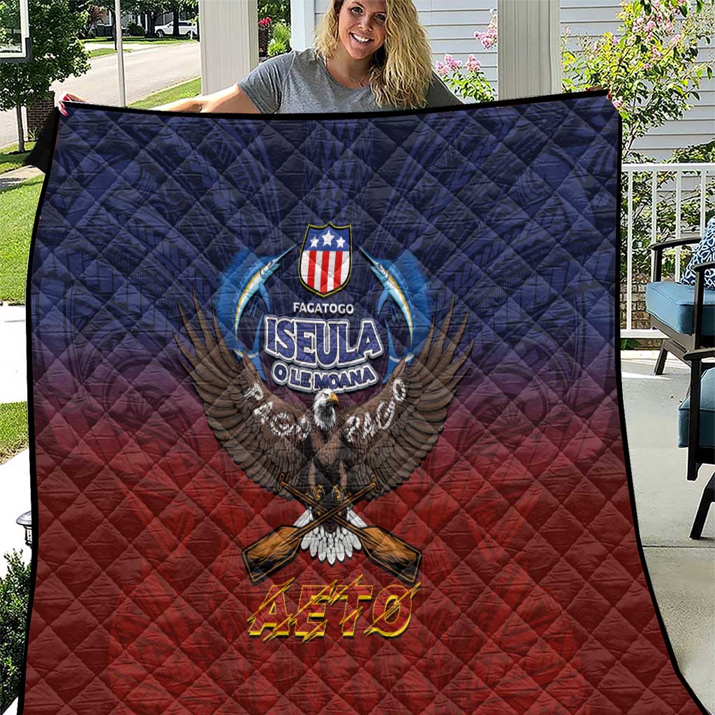 American Samoa Fautasi Quilt Pago Pago Aeto and Iseula o le Moana of Fagatogo Red-Blue LT03 Blue - Polynesian Pride