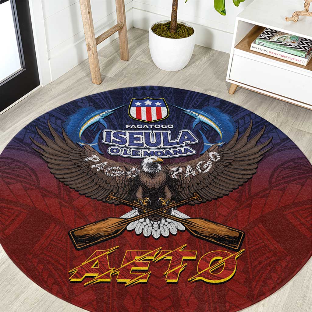 American Samoa Fautasi Round Carpet Pago Pago Aeto and Iseula o le Moana of Fagatogo Red-Blue LT03 Blue - Polynesian Pride