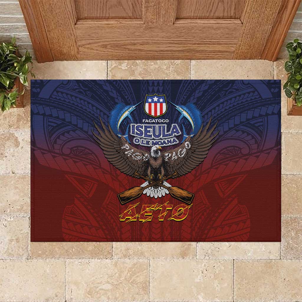 American Samoa Fautasi Rubber Doormat Pago Pago Aeto and Iseula o le Moana of Fagatogo Red-Blue LT03 Blue - Polynesian Pride