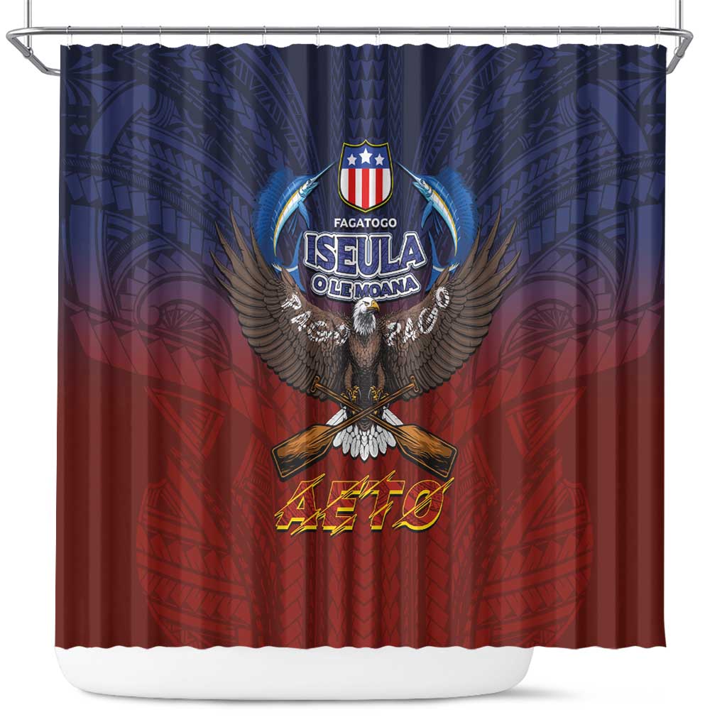 American Samoa Fautasi Shower Curtain Pago Pago Aeto and Iseula o le Moana of Fagatogo Red-Blue LT03 Blue - Polynesian Pride