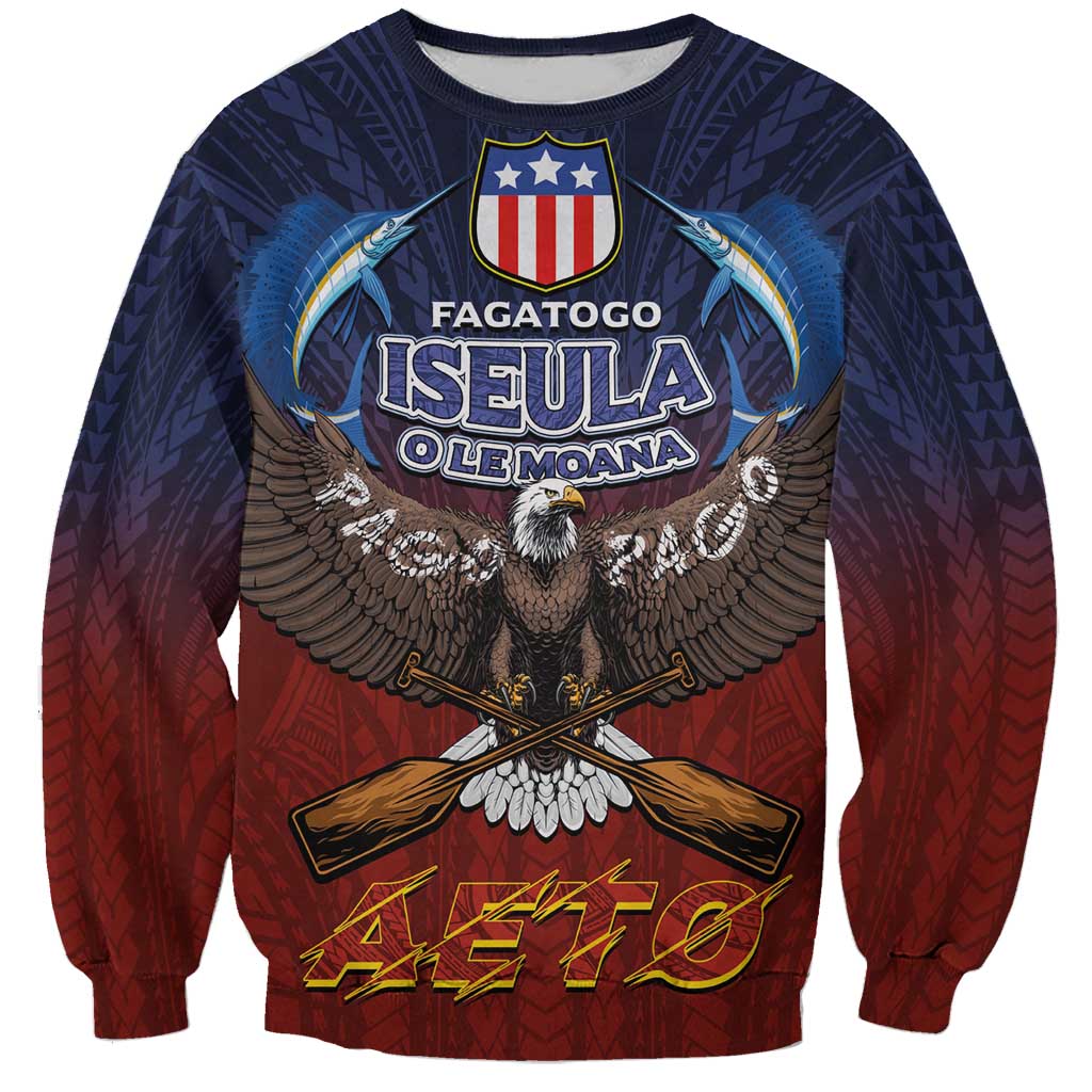 American Samoa Fautasi Sweatshirt Pago Pago Aeto and Iseula o le Moana of Fagatogo Red-Blue LT03 Unisex Blue - Polynesian Pride