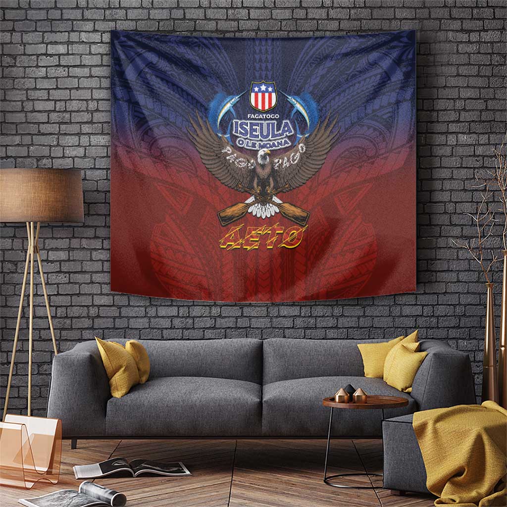 American Samoa Fautasi Tapestry Pago Pago Aeto and Iseula o le Moana of Fagatogo Red-Blue LT03 Blue - Polynesian Pride