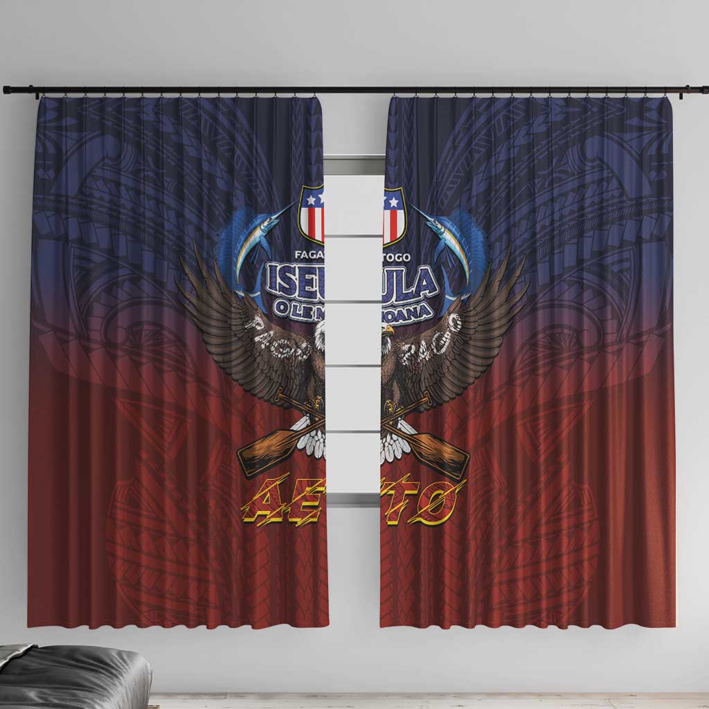 American Samoa Fautasi Window Curtain Pago Pago Aeto and Iseula o le Moana of Fagatogo Red-Blue LT03 With Hooks Blue - Polynesian Pride