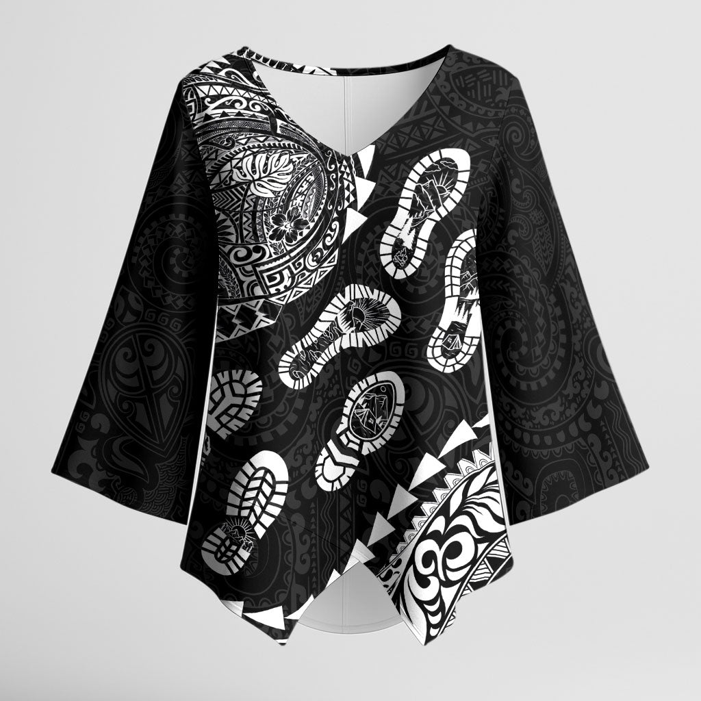Hawaii Running Kimono Sleeve Blouse Polynesian Tribal Tattoo LT03 Female Black - Polynesian Pride
