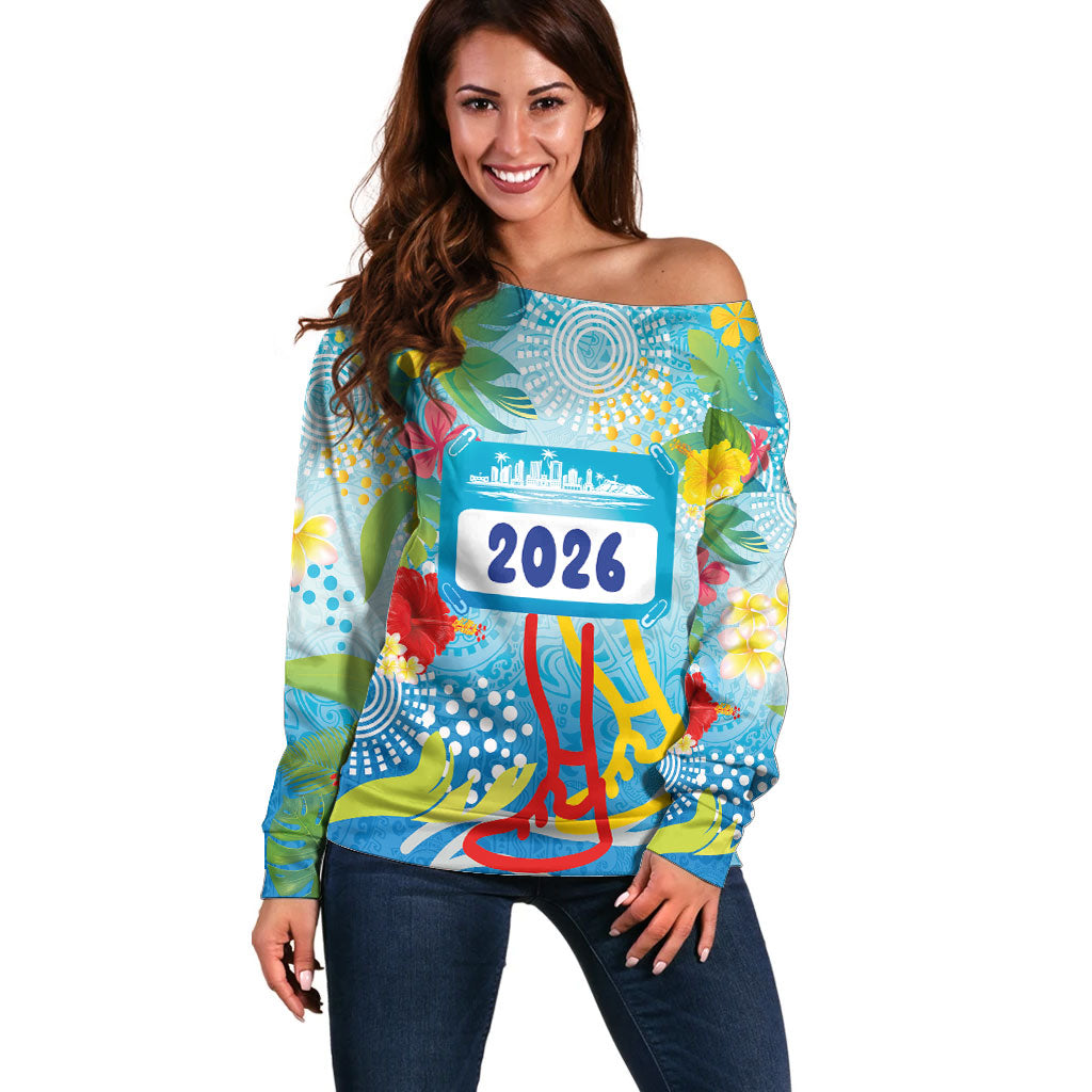 Personalized Hawaii Marathon Off Shoulder Sweater Polynesian Motif Tropical Style LT03 Women Multicolor - Polynesian Pride