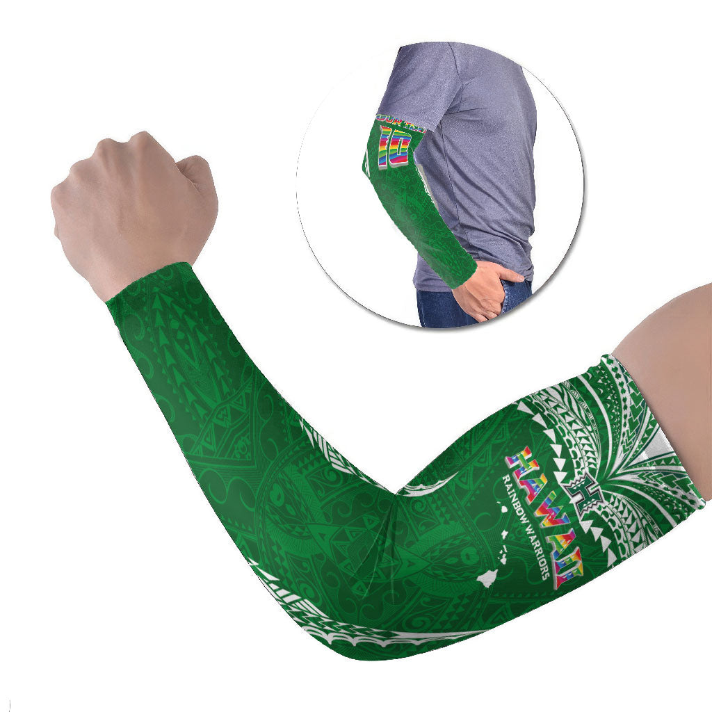 Custom Hawaii Rainbow Warriors Arm Sleeves Polynesian Motif Green Color LT03 Set of 2 Green - Polynesian Pride