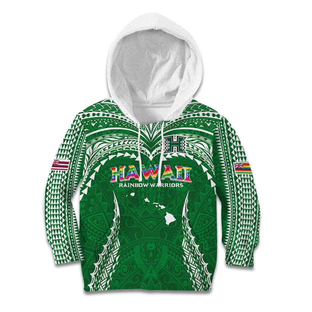 Custom Hawaii Rainbow Warriors Kid Hoodie Polynesian Motif Green Color LT03 Hoodie Green - Polynesian Pride