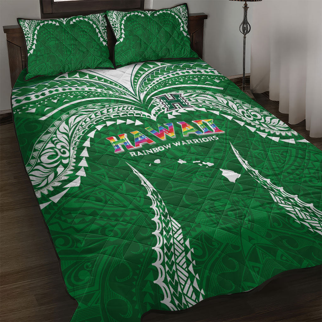 Hawaii Rainbow Warriors Quilt Bed Set Polynesian Motif Green Color LT03 Green - Polynesian Pride